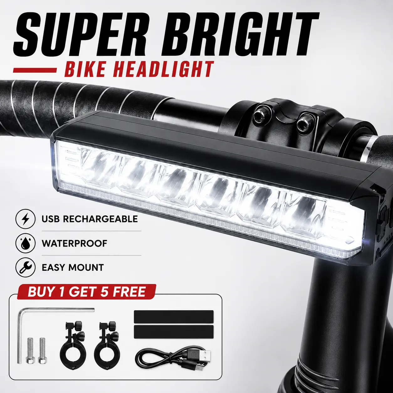【Summervibes】Super Bright Bike Headlight - USB Rechargeable LED, Waterproof Night Riding Gear, Ebike Accessories for MTB & E-Bike