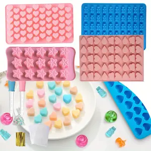 Silicone Candy Molds 4 Piece Set with 2 Pipettes 50 Transparent Pockets 50 Torsion Bars Mini Silicone Candy Moulds for Sweets Chocolate Jelly