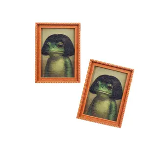 Funny Frog with Bob Haircut Portrait Fridge Magnet - Whimsical Cottagecore Aesthetic Meme Decoration, Cute Miniature Animal Art, Unique Oddly Specific Gift Magnetic Magnetic