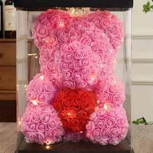 9.8in Rose Flower Bear Gifts for Women, Mothers Day Rose Teddy Bear Gifts for Women Mom, Artificial Flower Bear Valentines Day Gifts for Girlfriend Wife Her, Birthday Gifts for Mom Women Sister