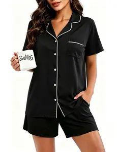SWOMOG 100% Cotton Pajamas for Women Set 2 Pieces Button Down Pjs Set Short Sleeve with Pockets Soft Loungewear XS-XXL