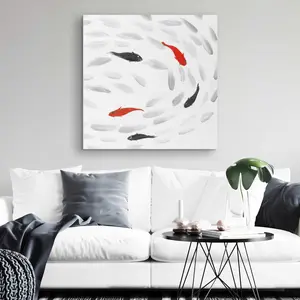 212 MAIN 32x32 in. Colorful Artistic Swimming Fish Swirl Wall Art - Nature Photo Print, Aquatic Life Artwork, Colorful Modern Home Decoration for Bedroom