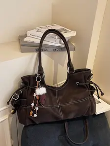 1pc Women's Fashionable Minimalist Casual Vintage Solid Color Tote Bag with Exquisite Pendant Perfect for Daily Commuting, Shopping, Traveling, Work, and School Large Capacity Essential Tote Bag for Women Working Bag