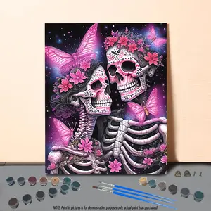Day of the Dead Skull Pattern DIY Painting by Numbers Kit, 1 Set DIY Paint by Numbers Kit without Frame, Wall Art Decoration for Home Living Room Bedroom