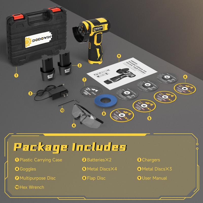 19500RPM Mini Cordless Angle Grinder, Electric Polishing Grinding Machine, Lithium Battery Power Tool W/ 2 Batteries & Accessories.Metal Polishing Machine, Suitable For Wood, Metal, Stone, Concrete Grinding, Precision Polishing, Great Christmas Gift