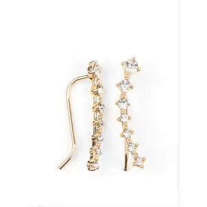New Age Nebula Ear Crawler Earrings - Elegant Design with Clear Stones and Gold Finish