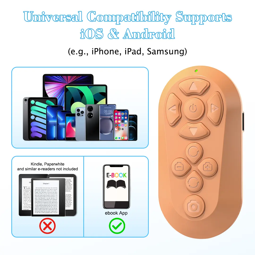 D18 Xring 2026 Upgraded Bluetooth Remote Control, TikTok Video Scroller & Continuous Liking, Selfie Camera Shutter with Zoom & Front/Rear Camera Switch, E-Book Page Turner, Music Control for iPhone & Android, Accessories, Portable Selfie Accessory