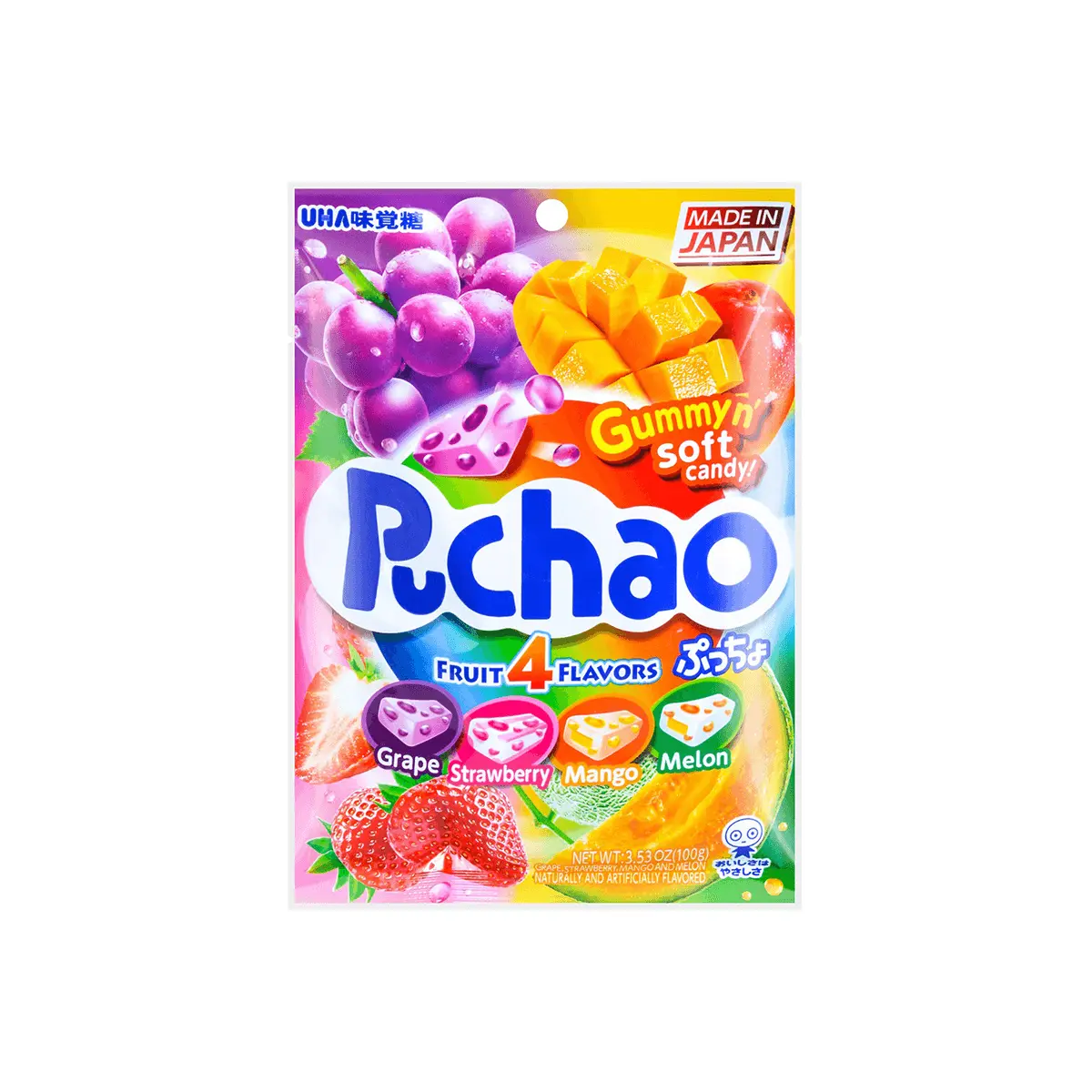UHA Mikakuto Fruit Jelly Candy Assortment - Grape, Strawberry, Mango, Melon Flavors (100g) UHA Mikakuto Fruit Jelly Candy Assortment - Grape, Strawberry, Mango, Melon Flavors (100g)