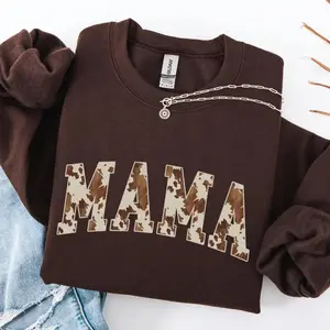 Brown Cow Print Mama Sweatshirt, Western Cowhide Mama Crewneck, Trendy Mom Gift for Mothers Day - EVA RAMOS