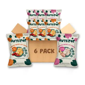 NutriPop Popped Water Lily Seeds Snack, Himalayan Pink Salt and Peri Peri Variety, 6-Pack | Fox Nuts (Makhana) | Light & Crunchy Savory Snack - Gluten-Free, Vegan, Paleo, Nut-Free, Corn-Free, Soy-Free, Non-GMO
