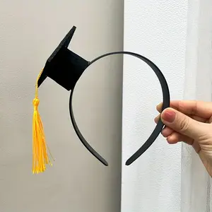 Doctoral Cap Headband – Black Graduation Hat Hairband, Non-Woven Fabric, Popular Culture Theme, Great for Costume, Graduation Party, Photo Prop & Gift Giving