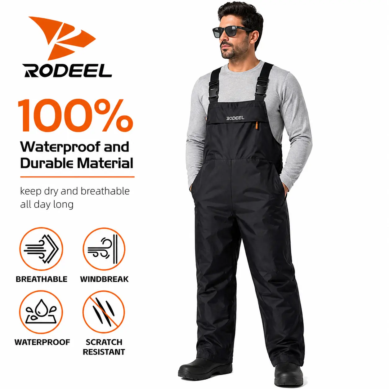 【RODEEL】717 Waterproof Bib Overalls Men Durable Rainwear with Adjustable Suspenders and Big Chest Pocket Relaxed Fit Pants Workwear for Outdoor Fishing Boating Construction Landscaping Gardening Workwear SummerWins