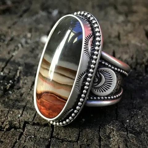 Bohemian Ethnic Style Oval-Shaped Ring for Gatherings and Events, Unisex Vintage Party Jewelry for Men and Women, Boho Style Rings