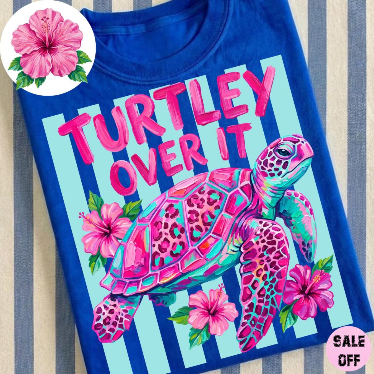 Comfort Colors Turtley Over It Sea Turtle T-Shirt, Preppy Retro Summer Hibiscus Shirt, Cute Leopard Floral Striped Animal T-Shirt, Trendy Beach Vibe Tee