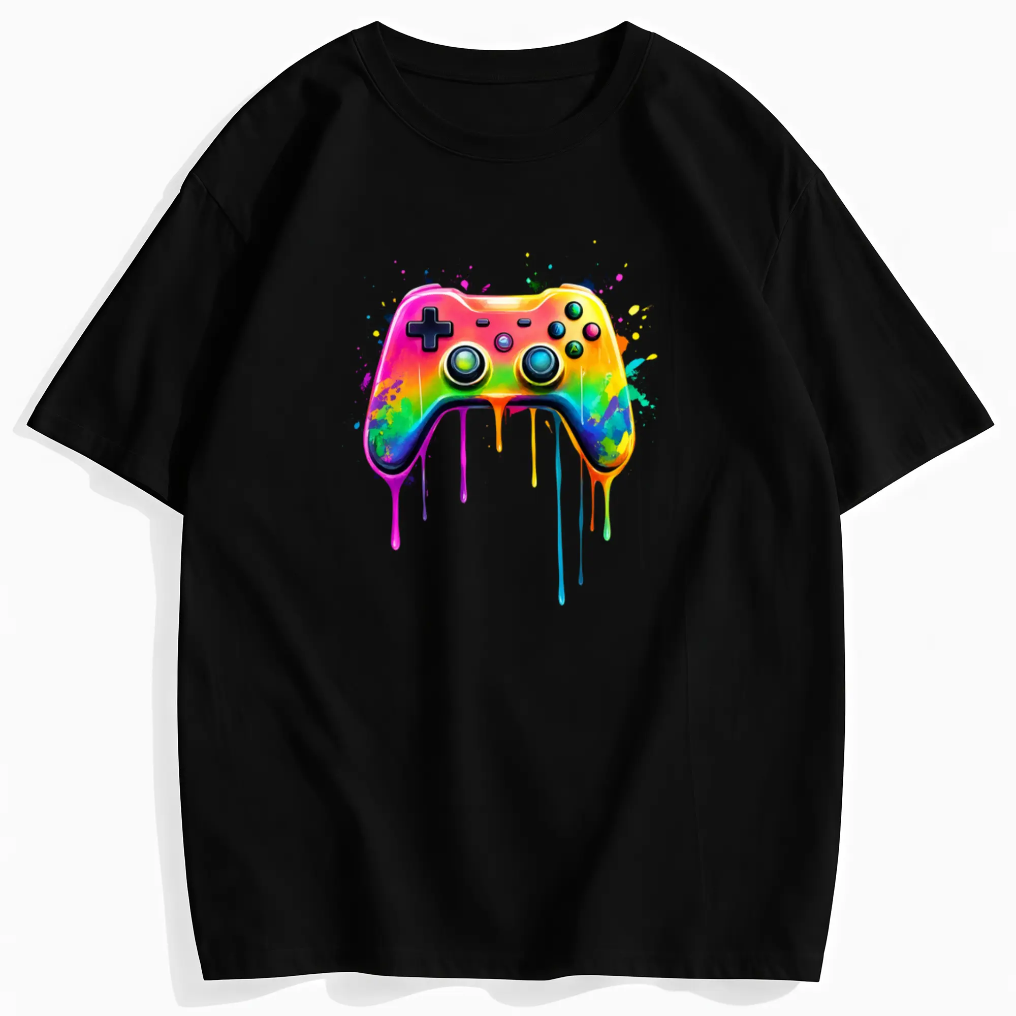 Men's  Vintage Gaming Tee Neon Illuminated Arcade Joystick Pattern Comfortable Breathable Short Sleeves Ideal for Gamers And Video Game Gatherings4Retro Casual Short-sleeved T-shirt with a Round Neck and Printed Pattern, Suitable for Daily