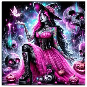 Witch Pattern DIY Diamond Arts Colorful Painting Kit, DIY 5D Diamond Arts Colorful Painting Kit, Wall Art Decor for Home Living Room Bedroom