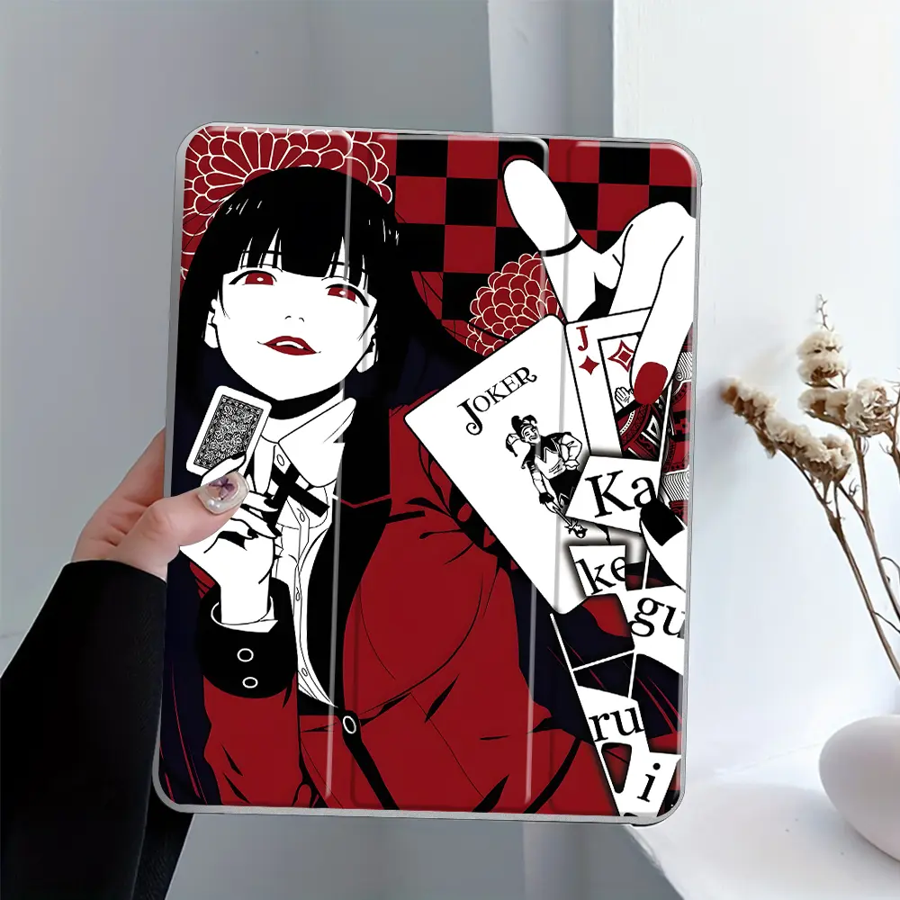 Gothic Anime Girl Playing Cards Art Three-tiered stand case for iPad, Transparent Acrylic Hard Back With Pencil Slot, Scratch-resistant Ultra-thin Case, Shock-resistant Full Cover Suitable for office/school, Durable tablet casing, iPad Tablet Accessories