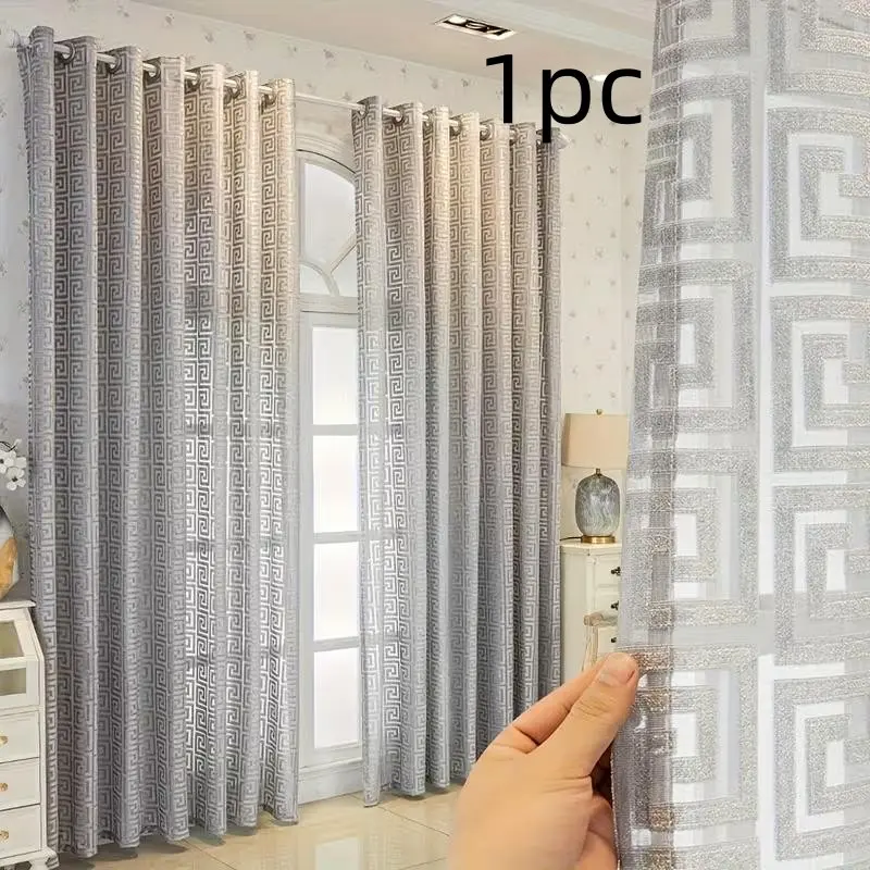 1pc Luxurious European Modern Embroidered Velvet Window Curtain, Home Decorative Curtain, Privacy Grommet Curtains, Semi-Transparent Drapes for Living Room Bedroom, Light Blocking, Decorative, Soundproofing