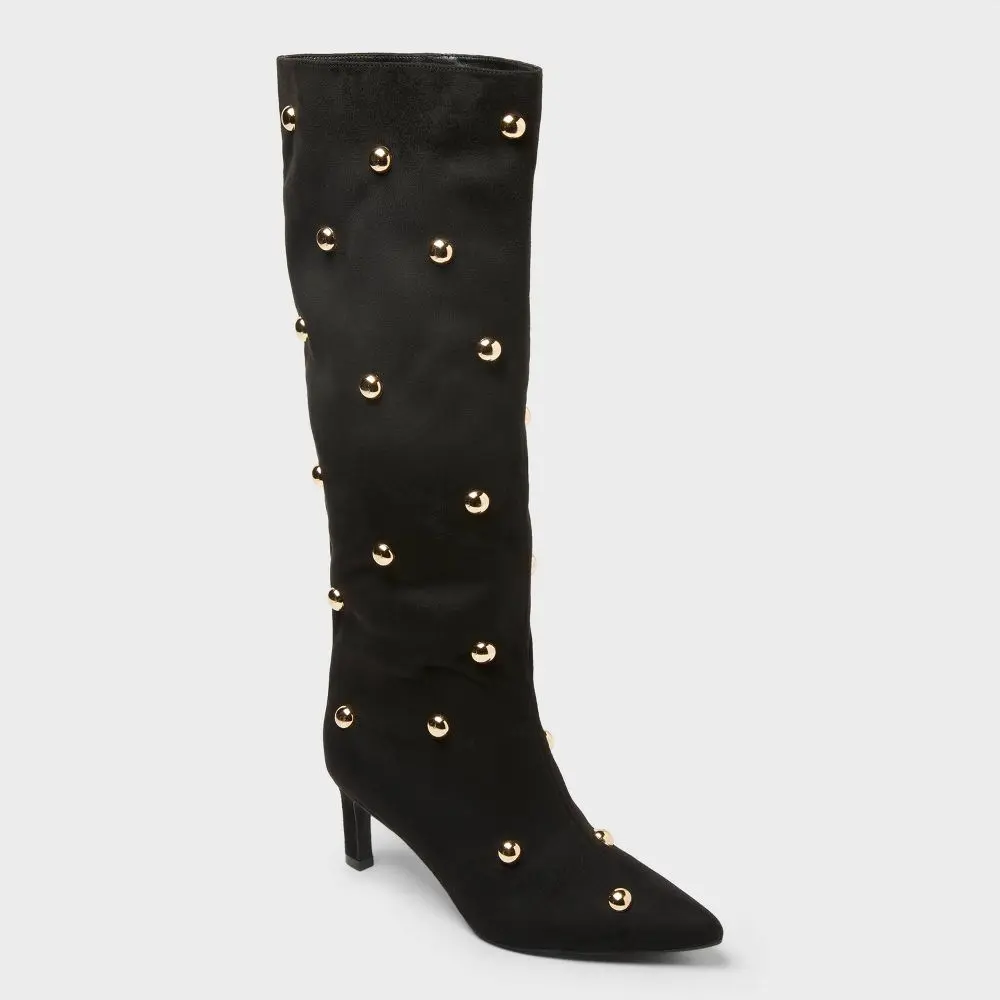 A New Day Women's Justice Studded Memory Foam Mid-Calf Boots - Jet Black