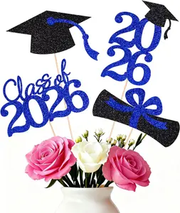 2026 Graduation Decorations -16 Pcs Glittering Graduation Centerpiece for Tables Sticks Class of 2026 Grad Photo Centerpiece Party Decoration for Table Toppers in 4 styles: grad cap, diploma, 2026 & Class of  2026