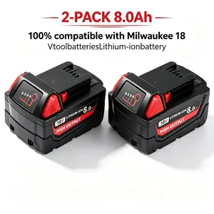 1/2 Pack 8.0Ah for Milwaukee M18 Battery High Capacity Lithium Ion Replacement for Cordless Power Tools 48-11-1850、48-11-1860