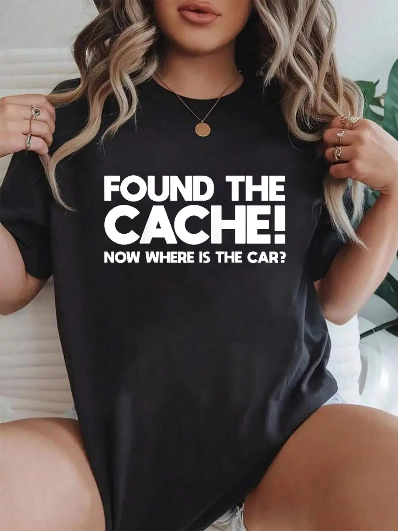 100% cotton Geocaching T Shirt Found The Cache Shirt for geocachers Women Graphic T-Shirt Cotton Print short Sleeve Casual Top, Summer Tee Womens Tops