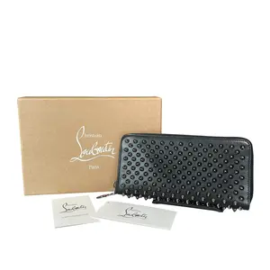 Pre-owned christian louboutin Leather Small Leather Goods Panettone Long Wallet SHW Spiked Black Zip Around