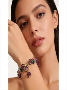 A purple natural bracelet that heals/relieves anxiety, equipped with cubic decoration - inlaid with cubic zirconia, fashionable non colored jewelry, suitable for women's daily wear and gift giving