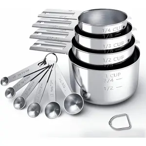 10-Piece Stainless Steel Measuring Cups & Spoons Set – Aesthetic Kitchen Gadgets for Baking & Cooking, Must-Have Tiktok Tools
