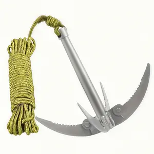 Multi-Purpose Folding Water Grass Cutting Anchor Hook, 393.7 Inches Durable Rope, Kayak Mooring, Tree Climbing & Fishing Weed Removal Outdoor Tool(The color of the rope is random)
