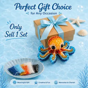 Octopus Bead Embroidery Kit, Ocean Animals 3D Starter Embroidery Set,  Easy DIY Beadwork Craft Kit for Beginners with Full-Color Instruction Sheet