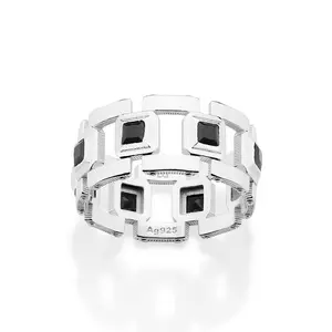Rommanel - Solid Silver 925 Men's Onyx Paved Square Ring - Hypoallergenic Everyday Jewelry
