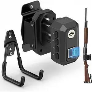 Gun Lock Wall Mount - Quick Access Biometric Trigger Lock with Gun Rack for Wall, Vertical Heavy Metal Wall Hooks for Rifle, Shotgun & Pistol, Space-Saving