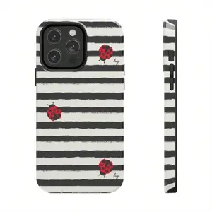 Fashionable striped ladybug phone case, a beautiful and stylish phone case for girls—cartoon phone case, animal style, compatible with iPhone 17/16/15/14/13/12/11/X/XS/XSMAX/7P/8P, a gift for friends, family, or yourself.
