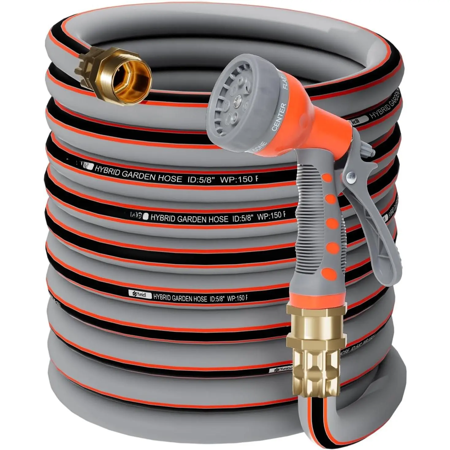 Garden Hose 50 ft 5/8,Rubber Water Hose Heavy Duty, Hybrid Durable Flexible Hose,Lightweight No Kink Hose for Outdoor Yard Lawn with Sprayer Nozzle and 3/4''Brass Solid Fittings