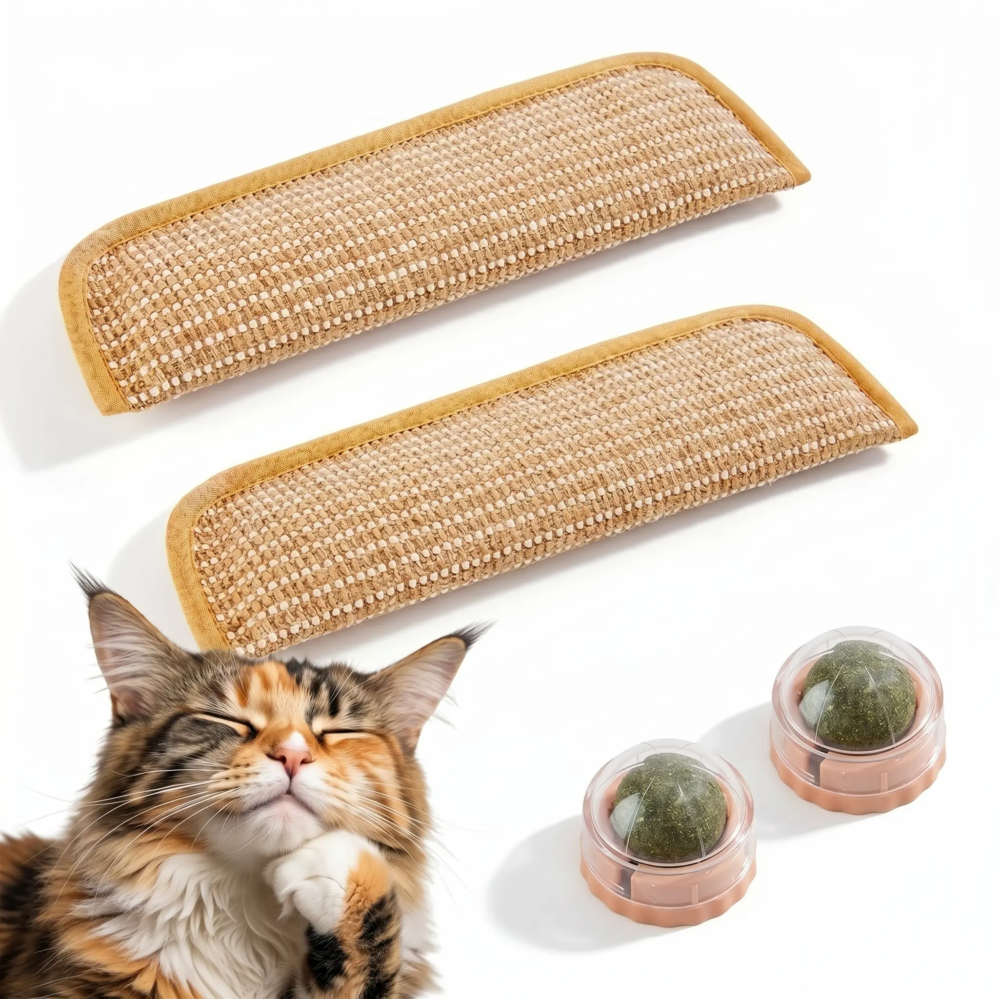 Interactive Catnip Chew Toy: 2 Pack Catnip Kicker & 2Pack Catnip Ball, Soft Sisal Pillow for Cats with 6000mg Organic Catn IP Durable Bite Resistant Kicking Chewing Teething Scratching for Indoor Kitten and Adult Cat (2PC)