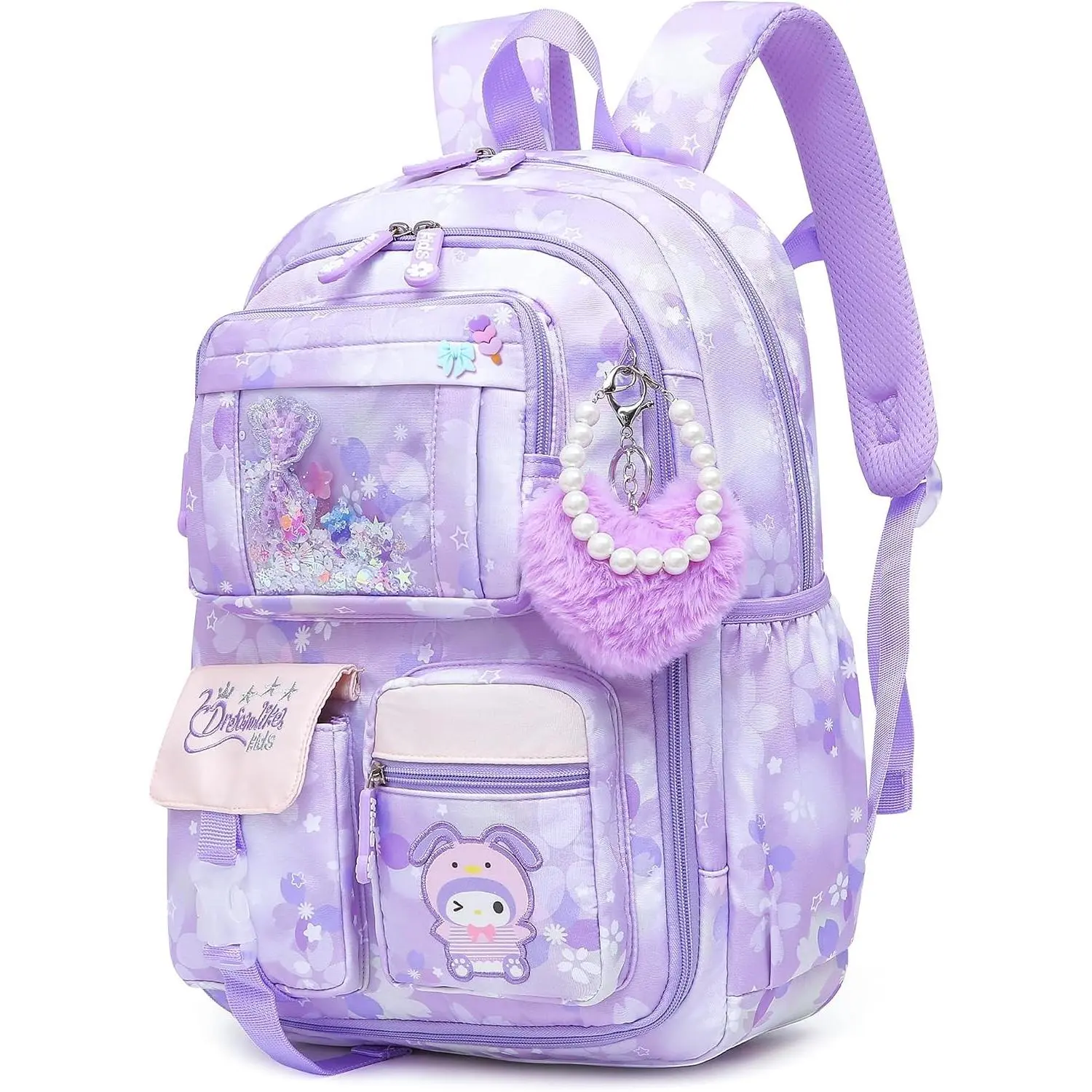 Lovely Girls Backpack School Bag for Students Kids Book Bag with Multiple Pockets Splash-proof Children's Backpack（17inch Purple） Gift