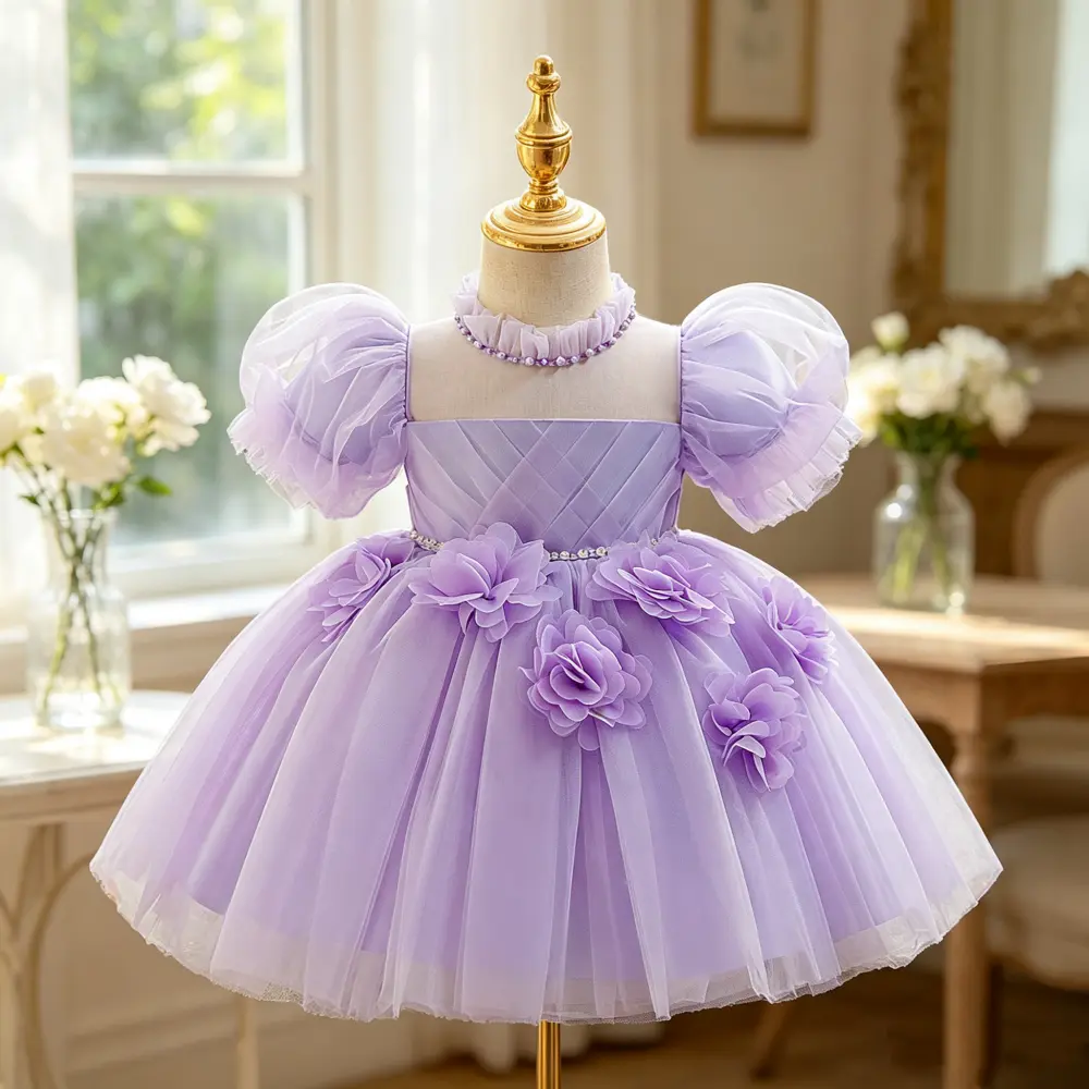3150 Lilac princess dress for flower girls and young hosts suitable for birthday parties piano recitals and birthday celebrations features puff sleeves