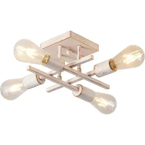 Industrial 4-Light Semi Flush Mount Ceiling Light Fixture, Modern White Gold Chandelier Lighting, Farmhouse Sputnik Ceiling Lamp, E26 Base Pendant Lamps