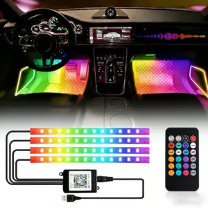 48LED Car Interior RGB Foot Lights - USB Remote Control Ambient Neon Strips | Color-Changing Auto Atmosphere Decor
