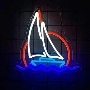 Sunset and Boat LED Neon Sign for Wall Decor USB  Living Room Bars Pub Club Gatherings Art Wall Decor