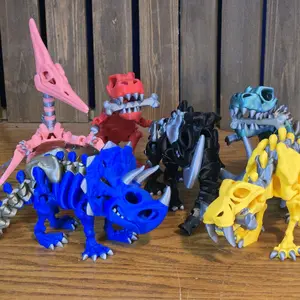 Flexi Skeleton Dinosaurs & Creatures | Set of 6 MMPR Zord Colored 3D Printed Fidget Figures