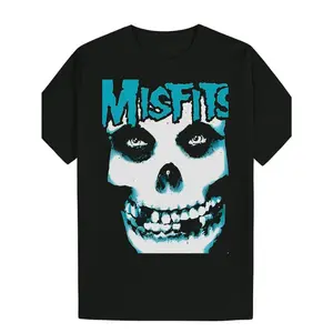 Men's Misfits Graphic T-Shirt - Black Short Sleeve Crewneck with Skull Design, Casual Summer cotton Tee for Men, Skull T Shirt