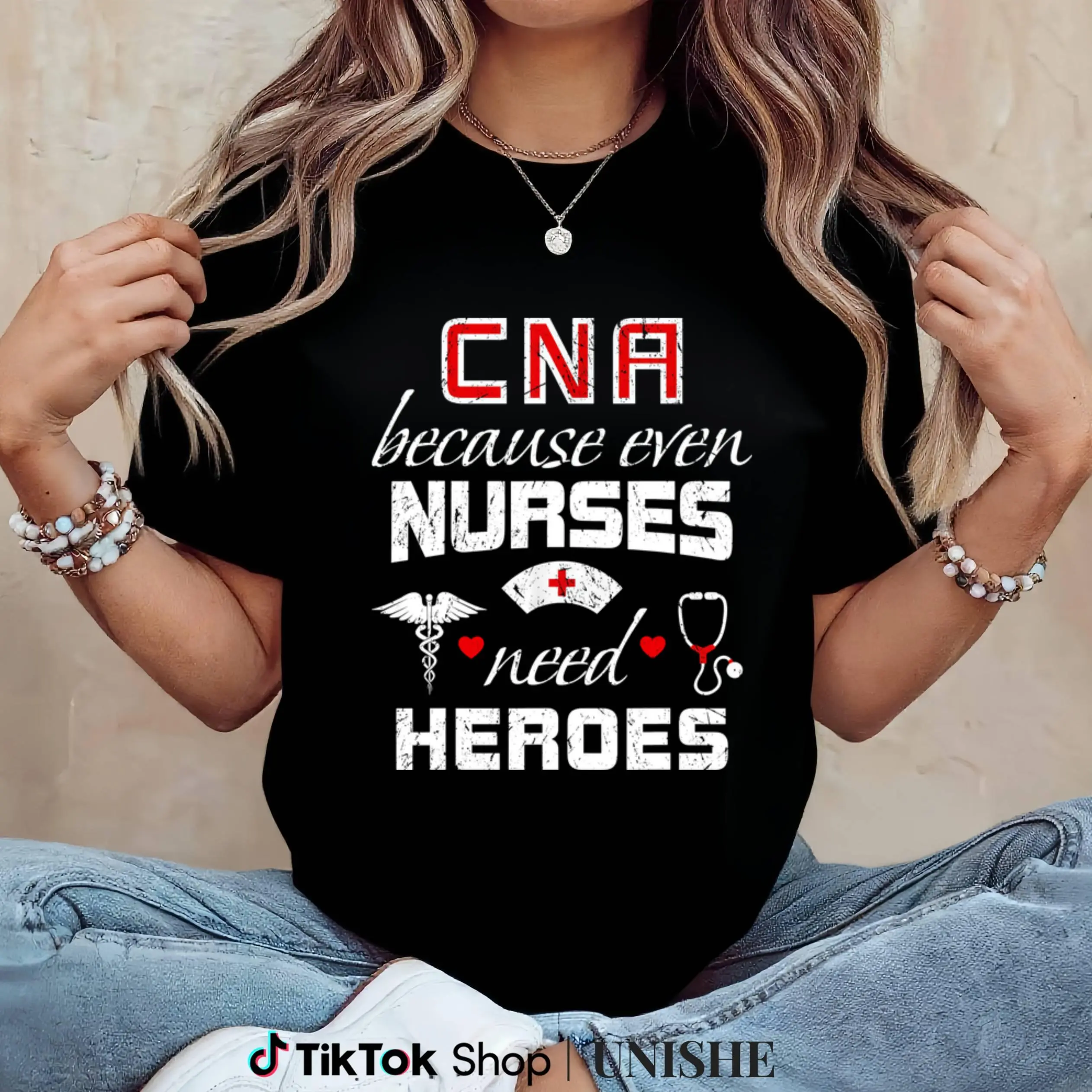 Women's CNA Cotton Short-Sleeve Round Neck T-Shirt - Seamless, Casual Nurse Humor Digital All-Over Print Sports Top for Everyday Heroes, All Seasons