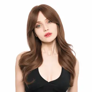 New 'PEOPLE PLEASER' 22-Inch Solid Pastel Rouge Brown Windswept Wavy Synthetic Wig | 【Heat Resistant】 【Cap Included】 |