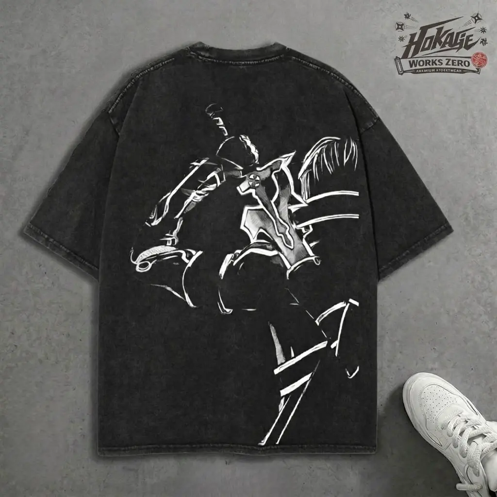Sword Art Online Kirito B&W SAO Japanese Anime Y2K Oversized Acid Washed T-Shirt – Double Print Vintage Graphic Tee, Premium Cotton, Unisex Streetwear Manga Otaku Lover