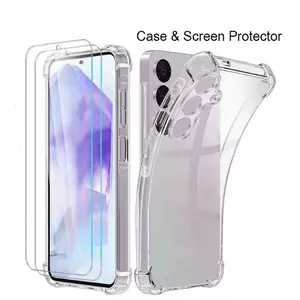 Phone Case - 3pcs Protective [1 Phone Case with 2 Clearhd Screen Protectors] Clear Case Suitable for Samsung S26 25 FE S24 S23 S22 S21 Ultra Plus FE Cover Suitable for Samsung A14 A15 A16 A34 A35 A36 A53 A54 A55 A56 A17 4G 5G