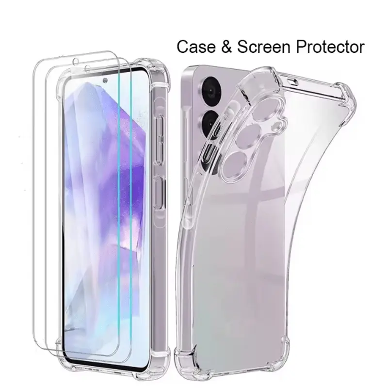 Phone Case, Tpu smartphone casing - 3pcs Smartphone Accessories [1 Phone Case with 2 Clearhd Screen Protectors] Clear Case Suitable for Samsung S26 25 FE S24 S23 S22 S21 Ultra Plus FE Cover Suitable for Samsung A14 A15 A34 A35 A53 A54 A55