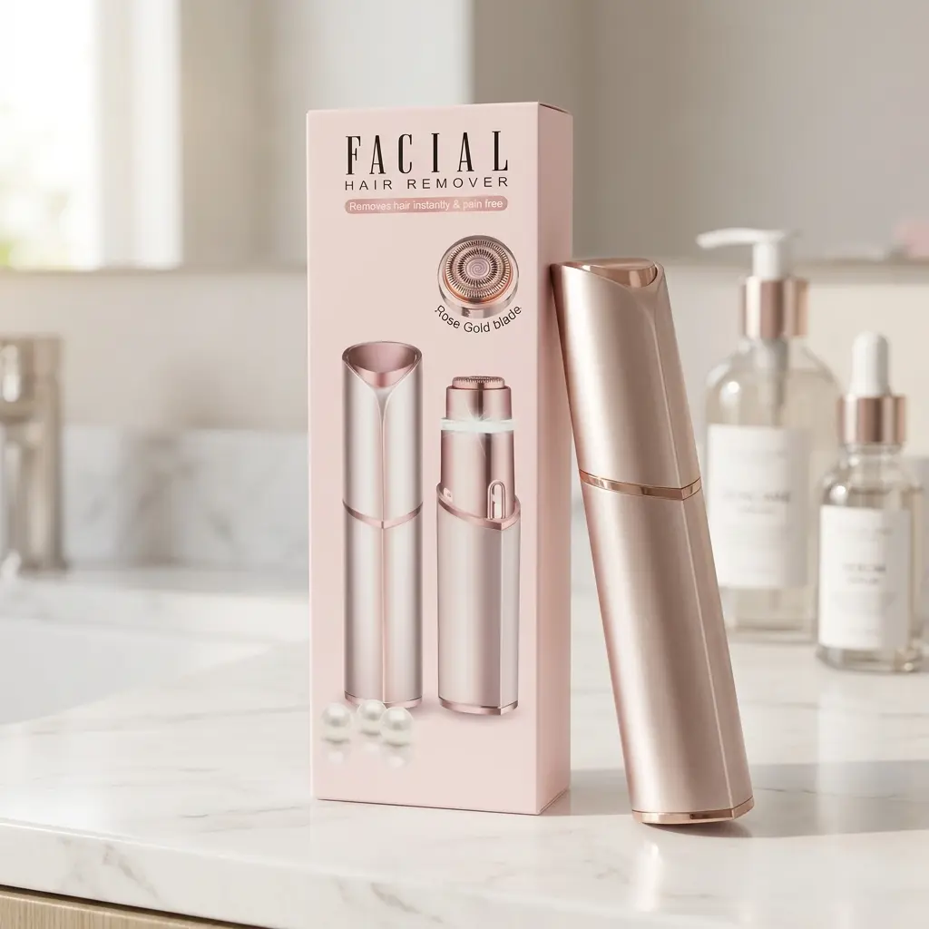Women's Mini Lipstick-Shaped USB-Rechargeable Facial Hair Remover - Rose Gold ABS, Painless Quiet Electric Shaver, Precision Groomer for Upper Lip, Cheek Peach Fuzz, Portable Pocket Travel Beauty Appliance