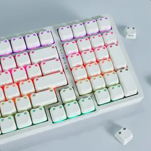 MAO Cartoon Cat Ears Kitty Keycaps, 113-Piece PBT Material Set with Side-Printed Translucent Backlit Characters, Durable for Magnetic Switch Mechanical Mech Keyboards, Smooth Typing Feel, Keyboard Accessory Only